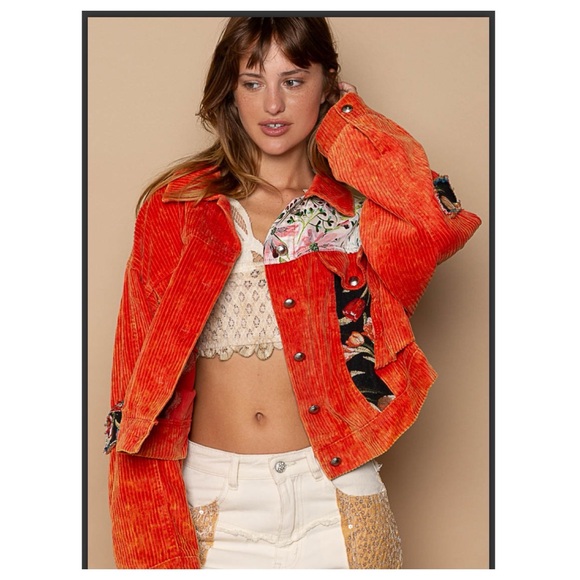 🔥SALE🔥POL ♠️ Corduroy Multimedia Jacquard jacket with patch details 🆕 Size M/L - Picture 3 of 6